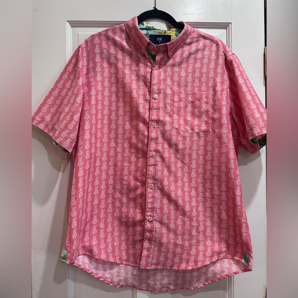 International Report Hawaiian Button Down Pineapple Coral Shirt Men's XL
